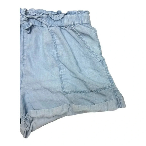 Aerie Paper Bag Waist Blue Shorts Chambray Women's Size Large Belted - Picture 4 of 7